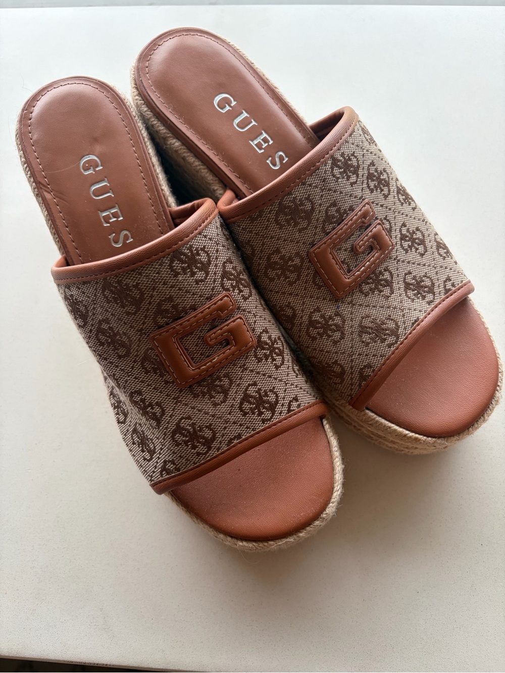 GUESS Brown Logo Espadrille Slide Mules
